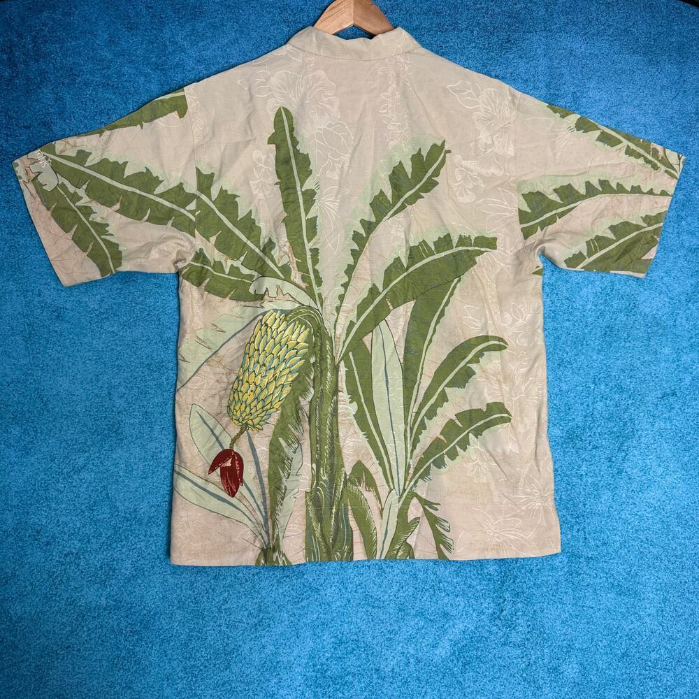 Tommy Bahama Silk Shirt Men’s M Beige Green Floral VTG Button Up Casual Aloha - Picture 11 of 16